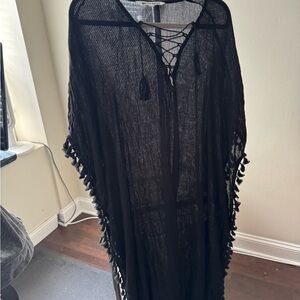 Black Sheer Cover-Up with Tassel Details